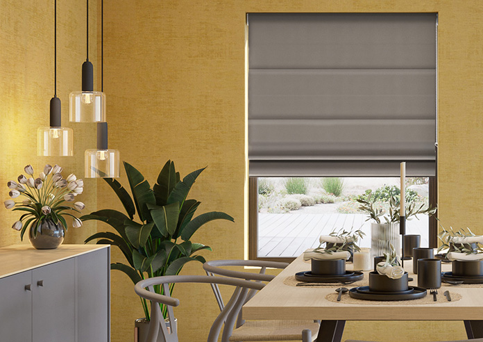 Akoya Faux Silk, Lustre Gunmetal Grey - Motorised Roman Blind - Image 3